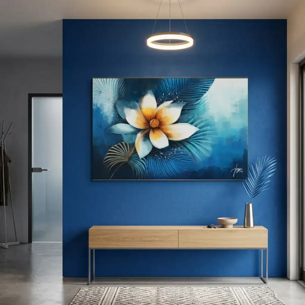 ingresso blu cobalto con quadro tropical blu floreale