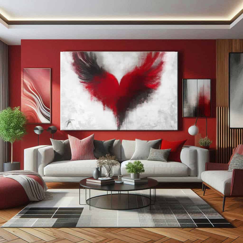 quadro per salotto parete rossa cuore con le ali
