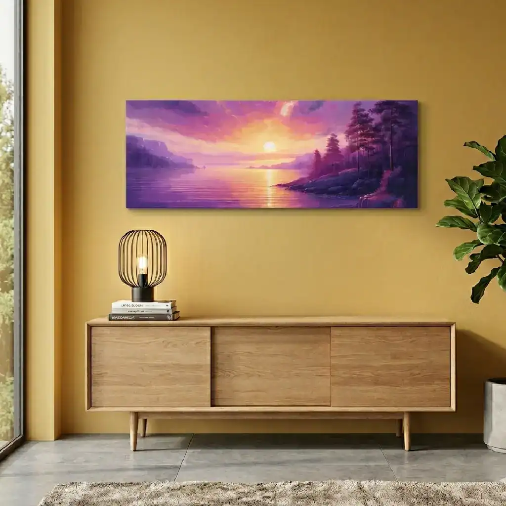 salotto moderno con parete gialla tramonto sogno