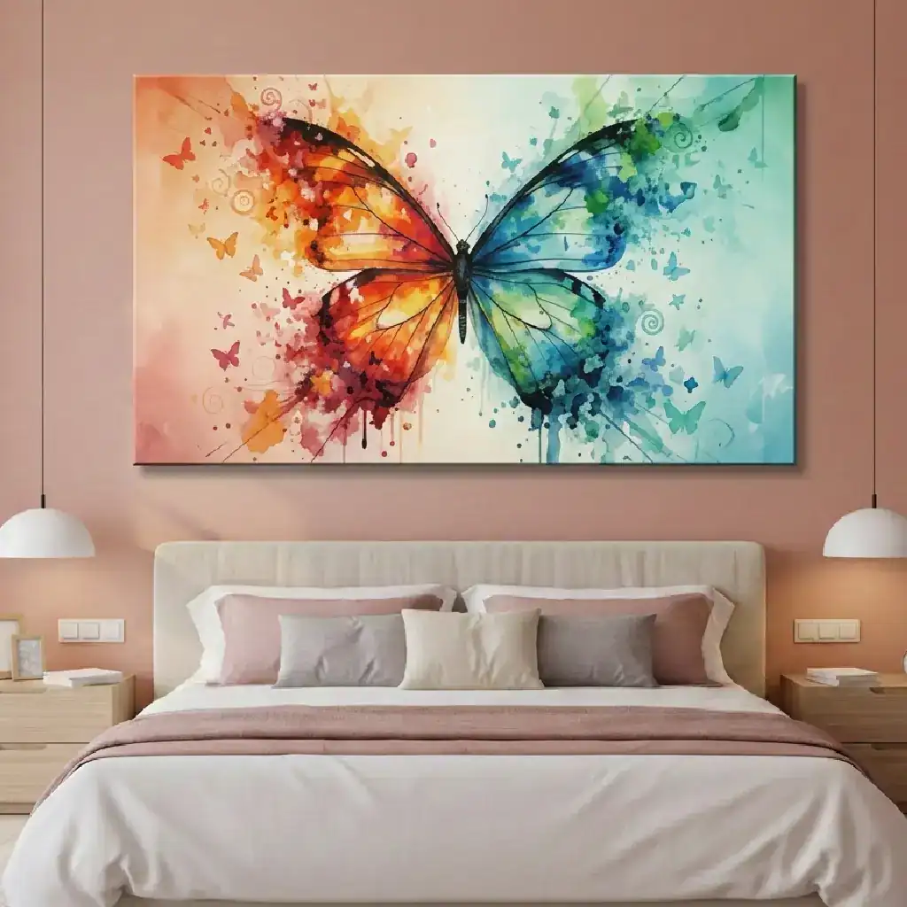 quadro farfalla camera da letto parete salmone