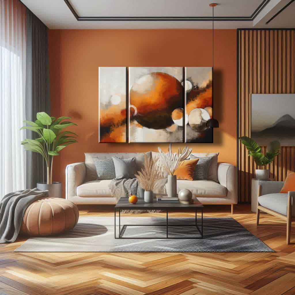 quadro per salotto parete arancione
