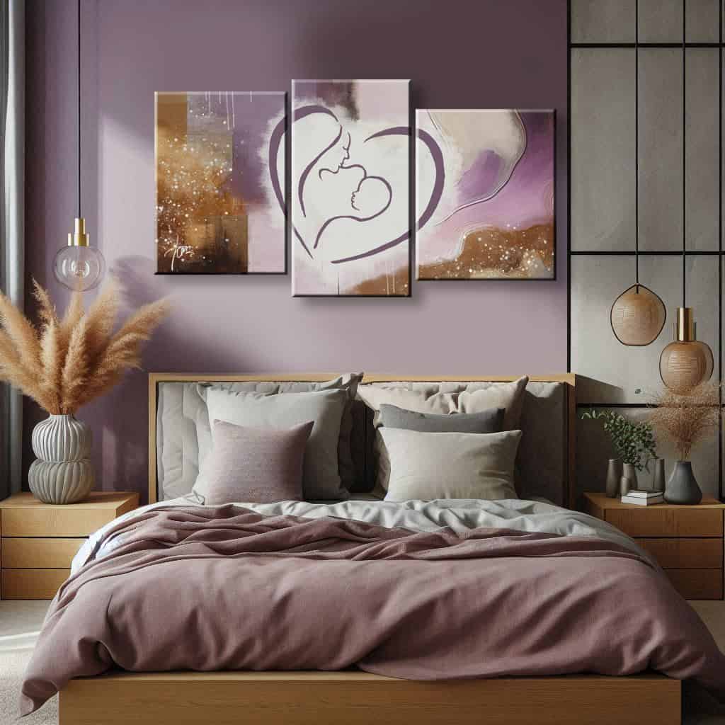 quadro capezzale per camera da letto lilla quadro abbraccio d'amore