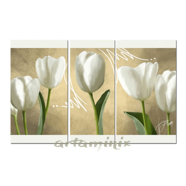 Quadro Tulipano Bianco Con Sfondo Tortora E Beige