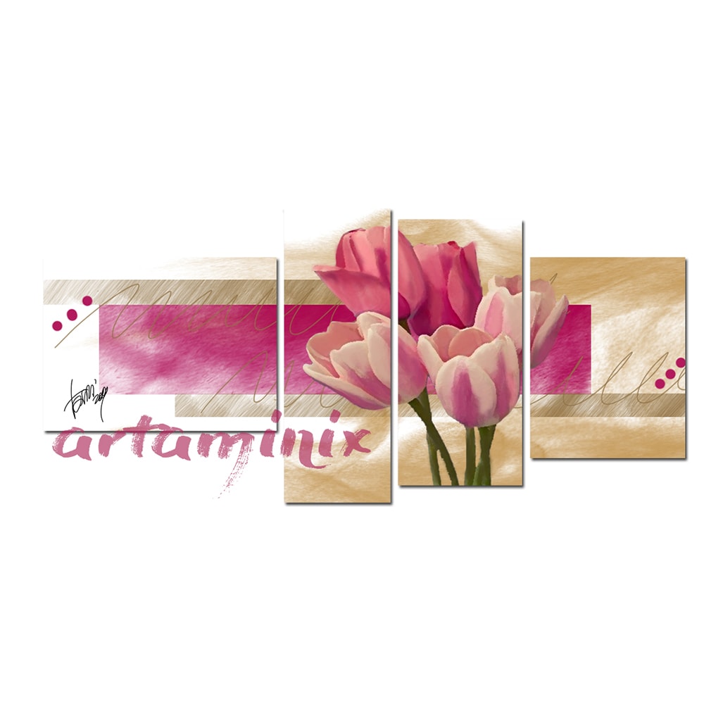 quadro astratto rosa e beige con tulipani rosa