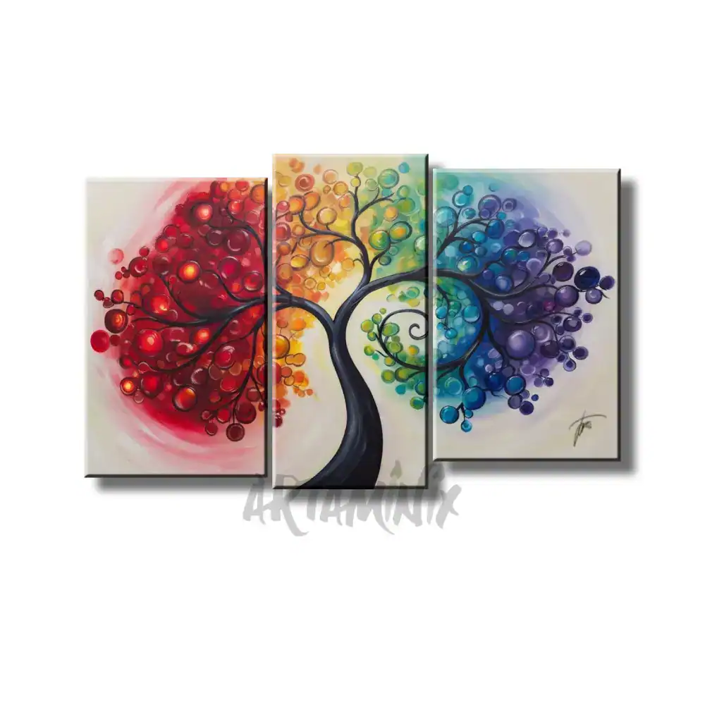 quadro dipinto a mano con albero arcobaleno
