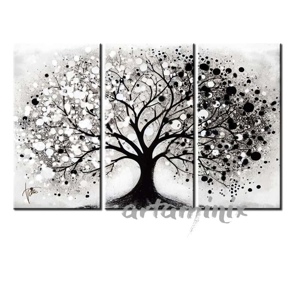 quadro moderno dipinto di un albero bianco e nero