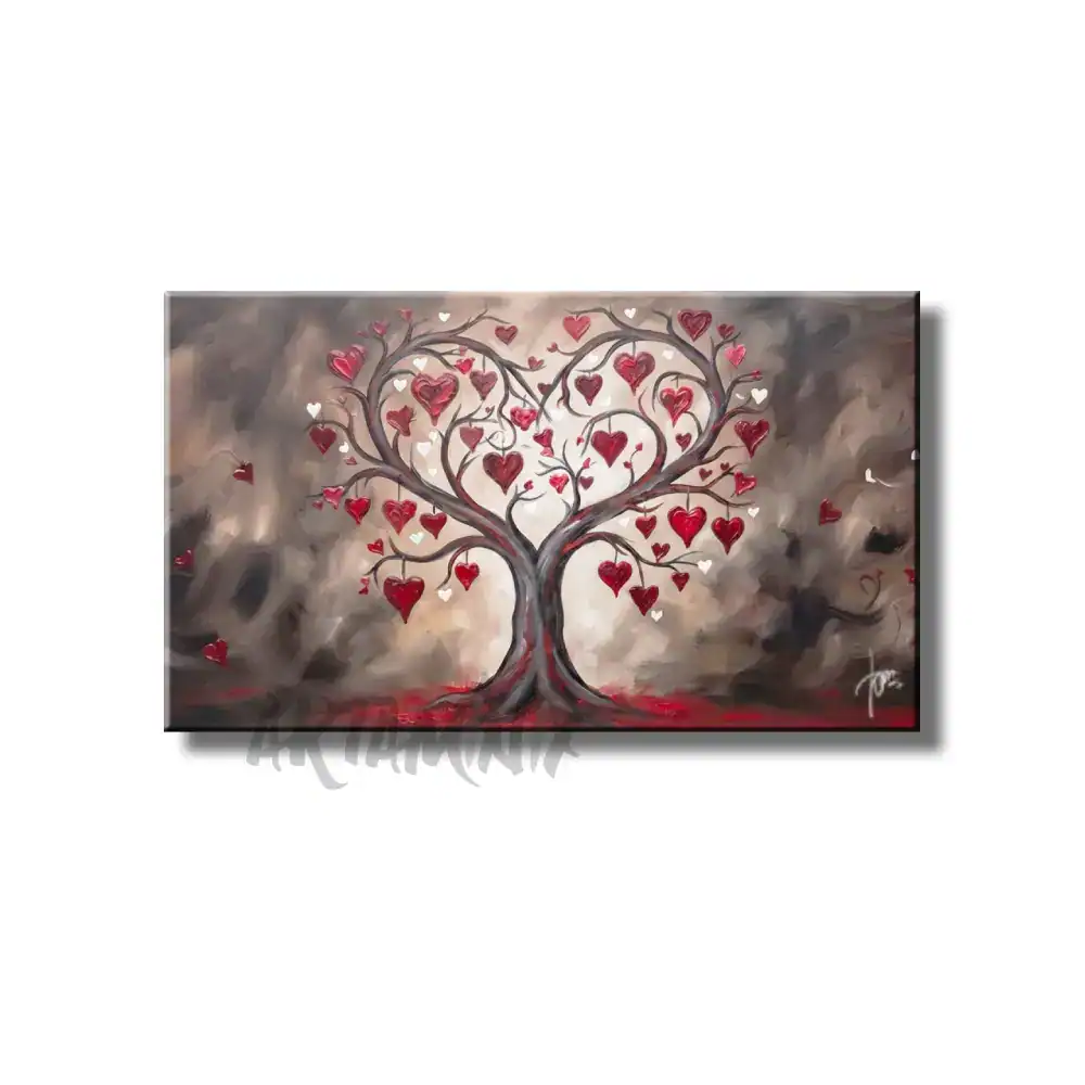 quadro dipinto a mano con albero cuori