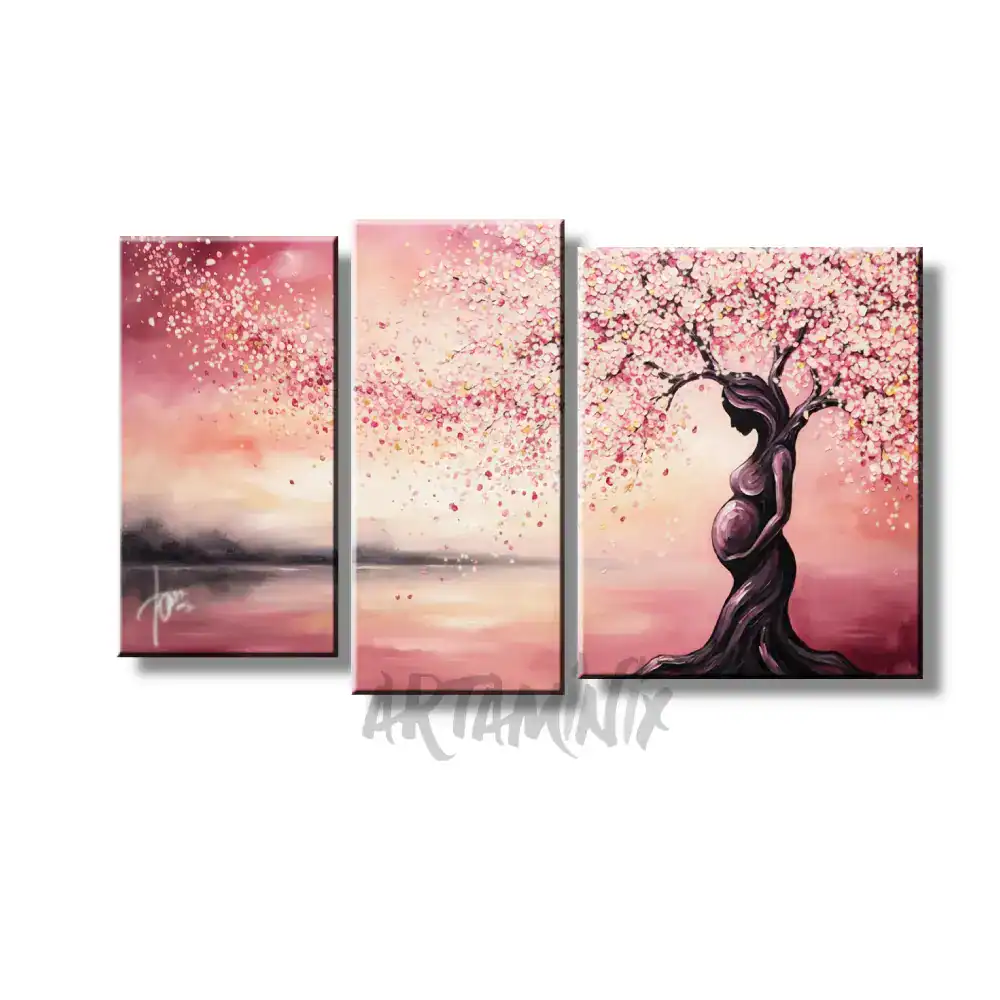 quadro rosa dipinto a mano con albero maternita'