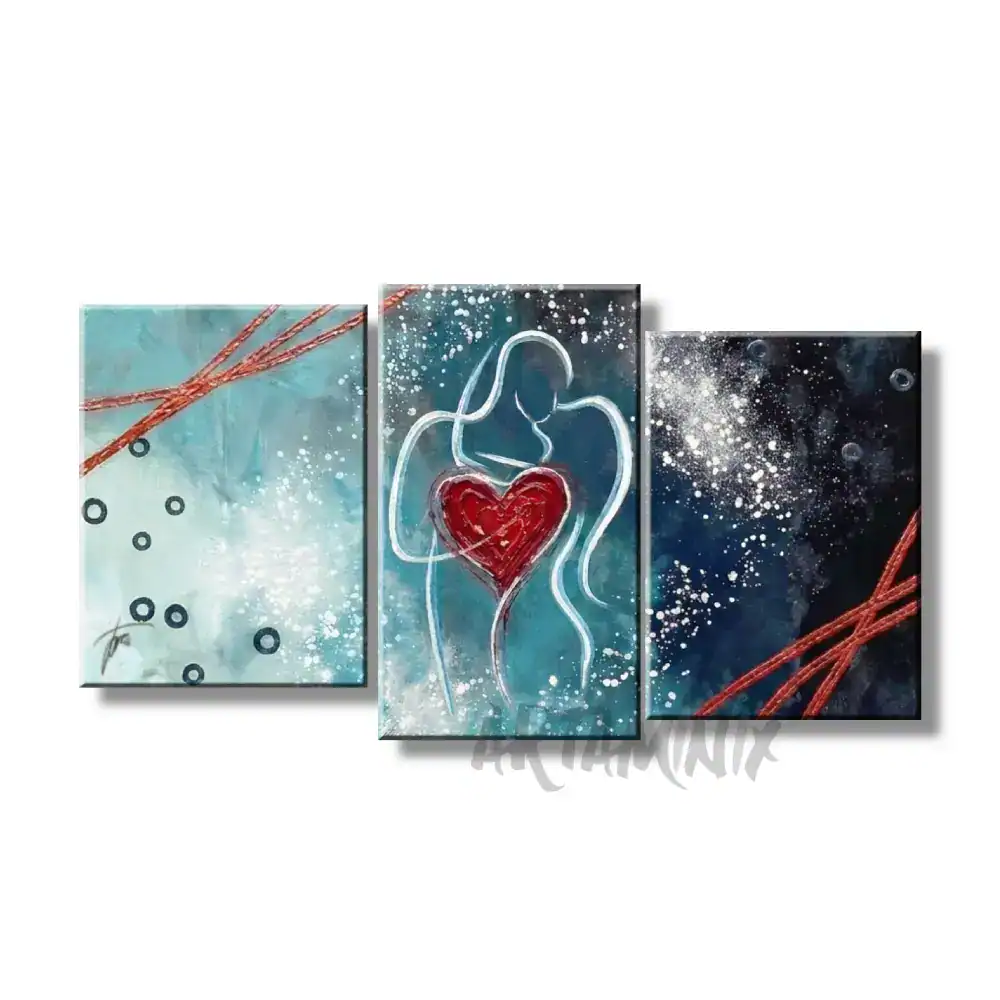 Quadro trittico moderno astratto "battiti del cuore 2" appeso senza cornice