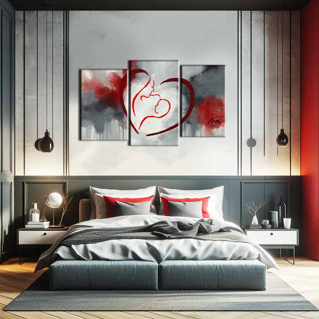 quadro capezzale moderno per camera da letto moderna grigio e rosso