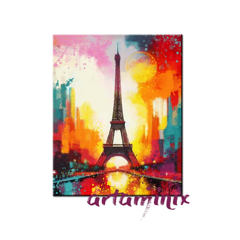 Quadro astratto della tour Eiffel molto colorato