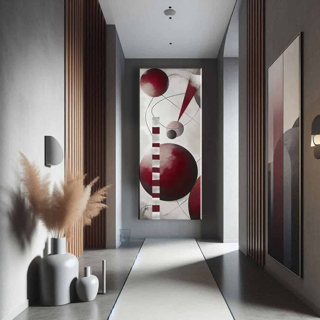 quadro verticale per corridoio moderno geometrie rosse