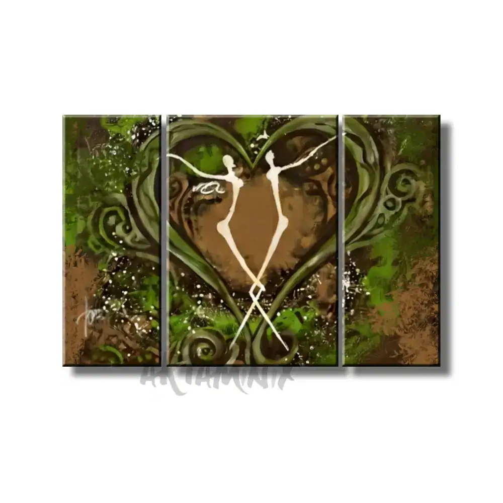 quadro dipinto a mano marrone e verde con cuore tribal cuore