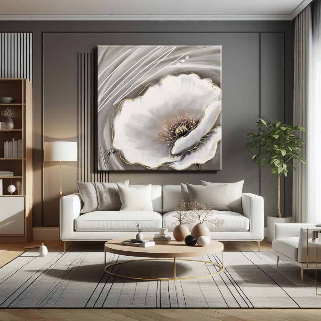 quadro parete tortora con divano panna