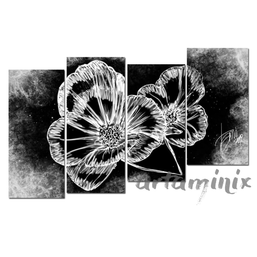 quadro moderno fiori astratto bianco e nero