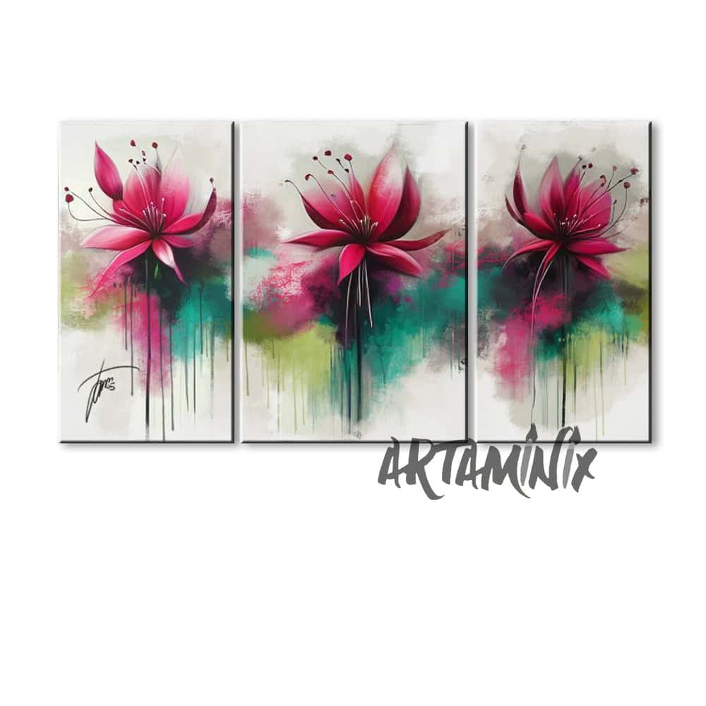 quadro moderno astratto fiori fucsia sul verde