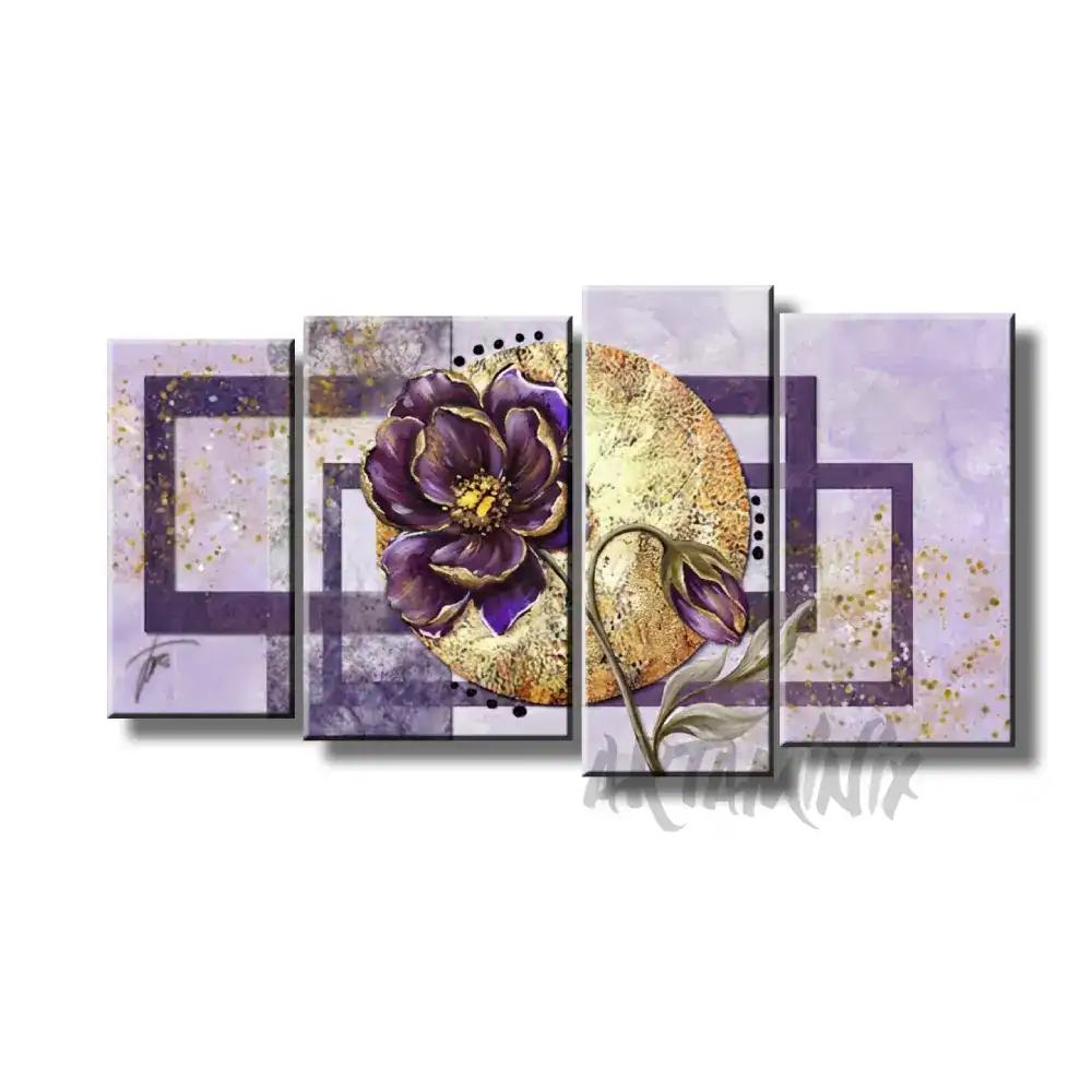 quadro moderno dipinto a mano geometrie floreali viola