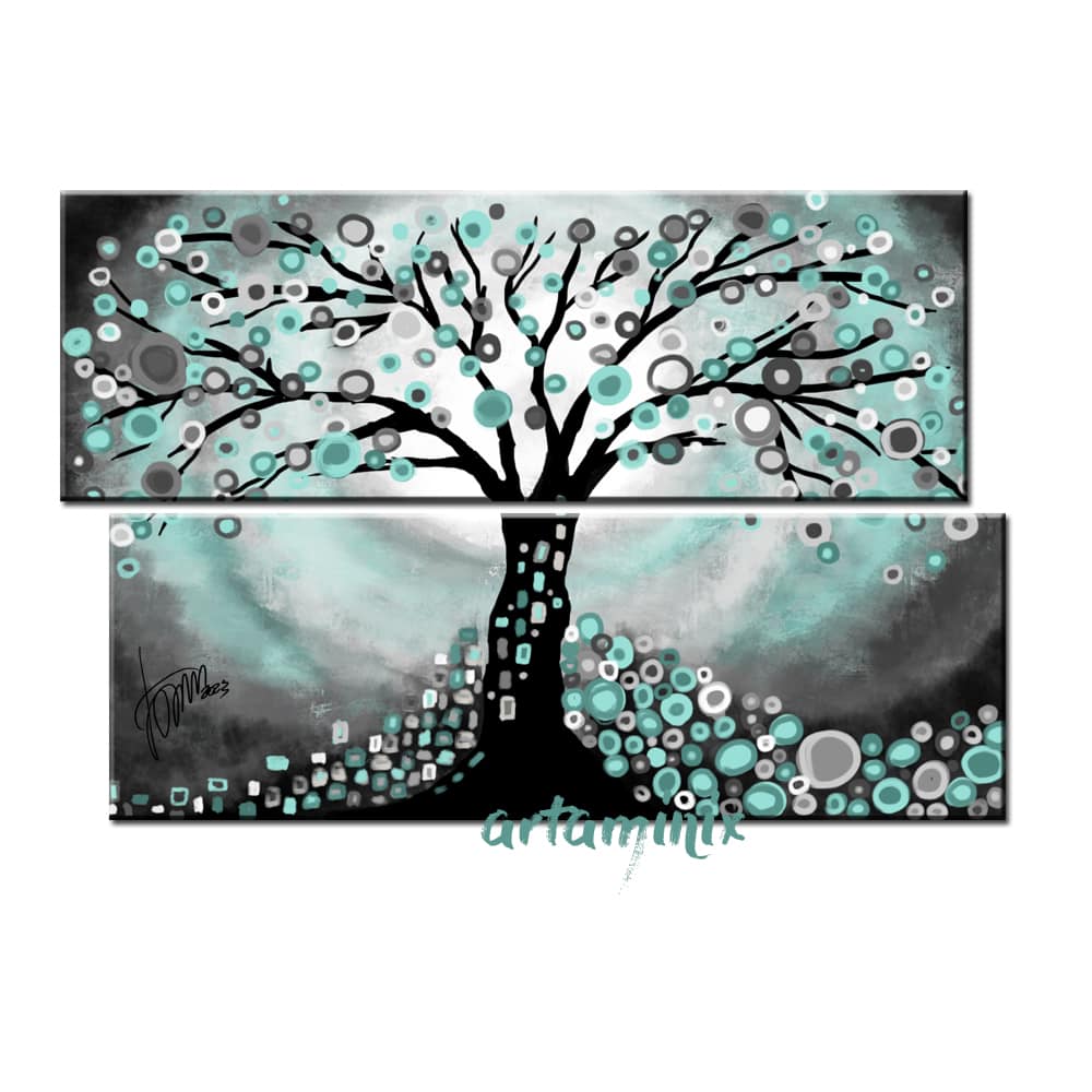 quadro albero azzurro su sfondo grigio