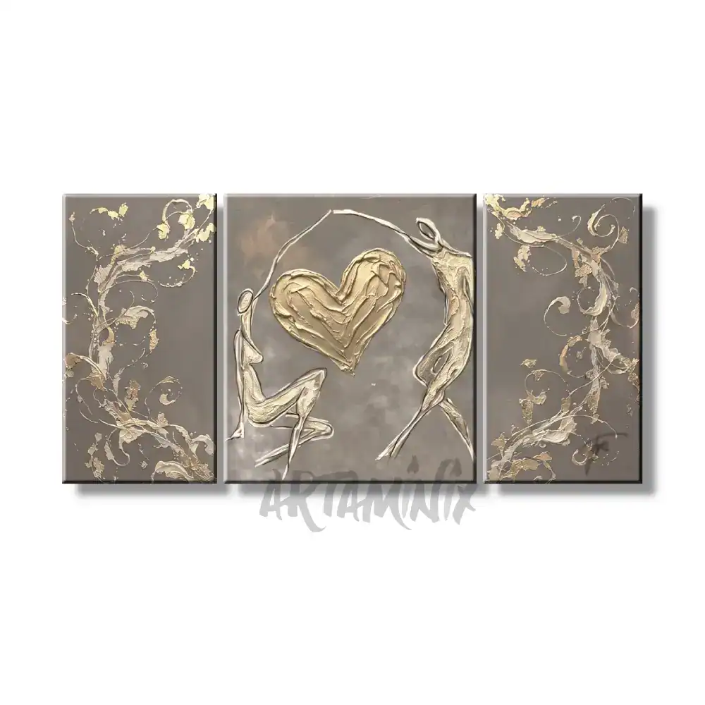 quadro moderno oro e tortora cuore love love love
