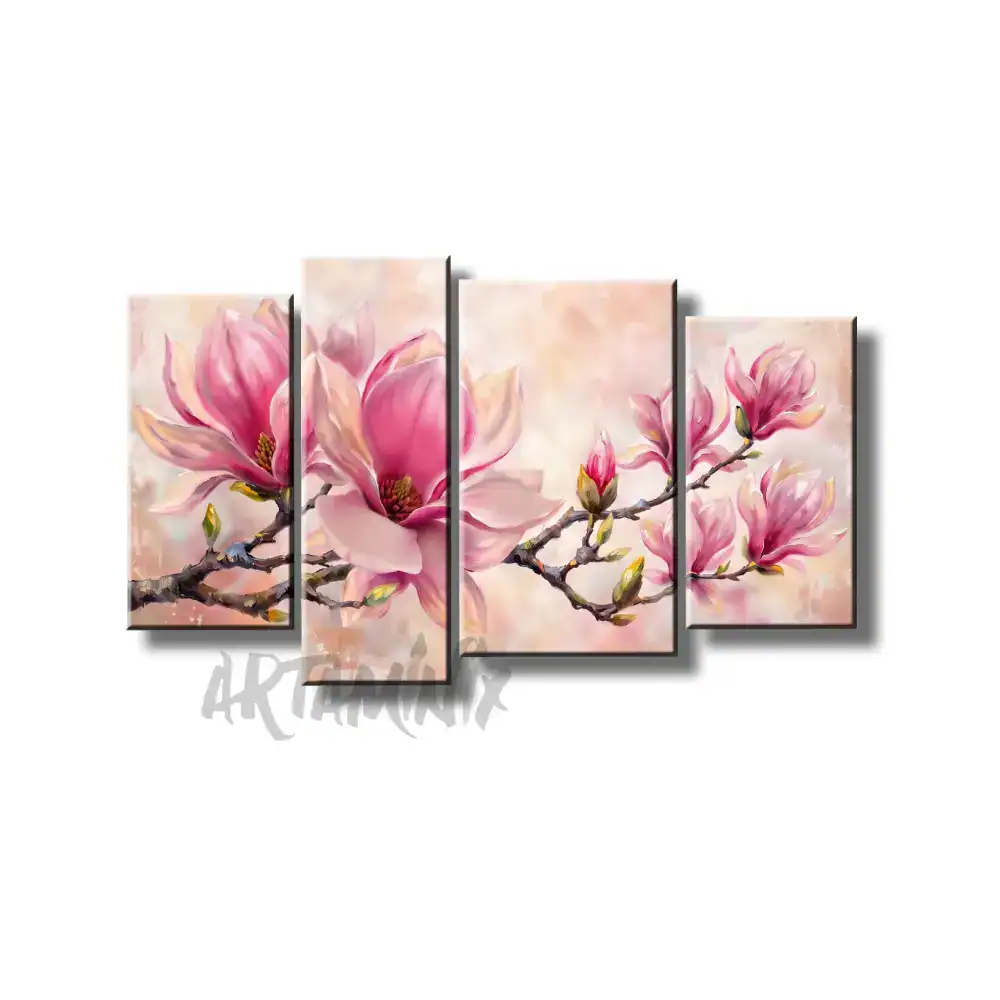 quadro dipinto a mano con magnolia rosa