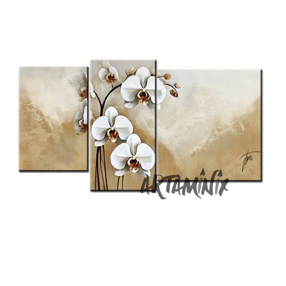quadro con orchidee e oro per arredo casa moderno