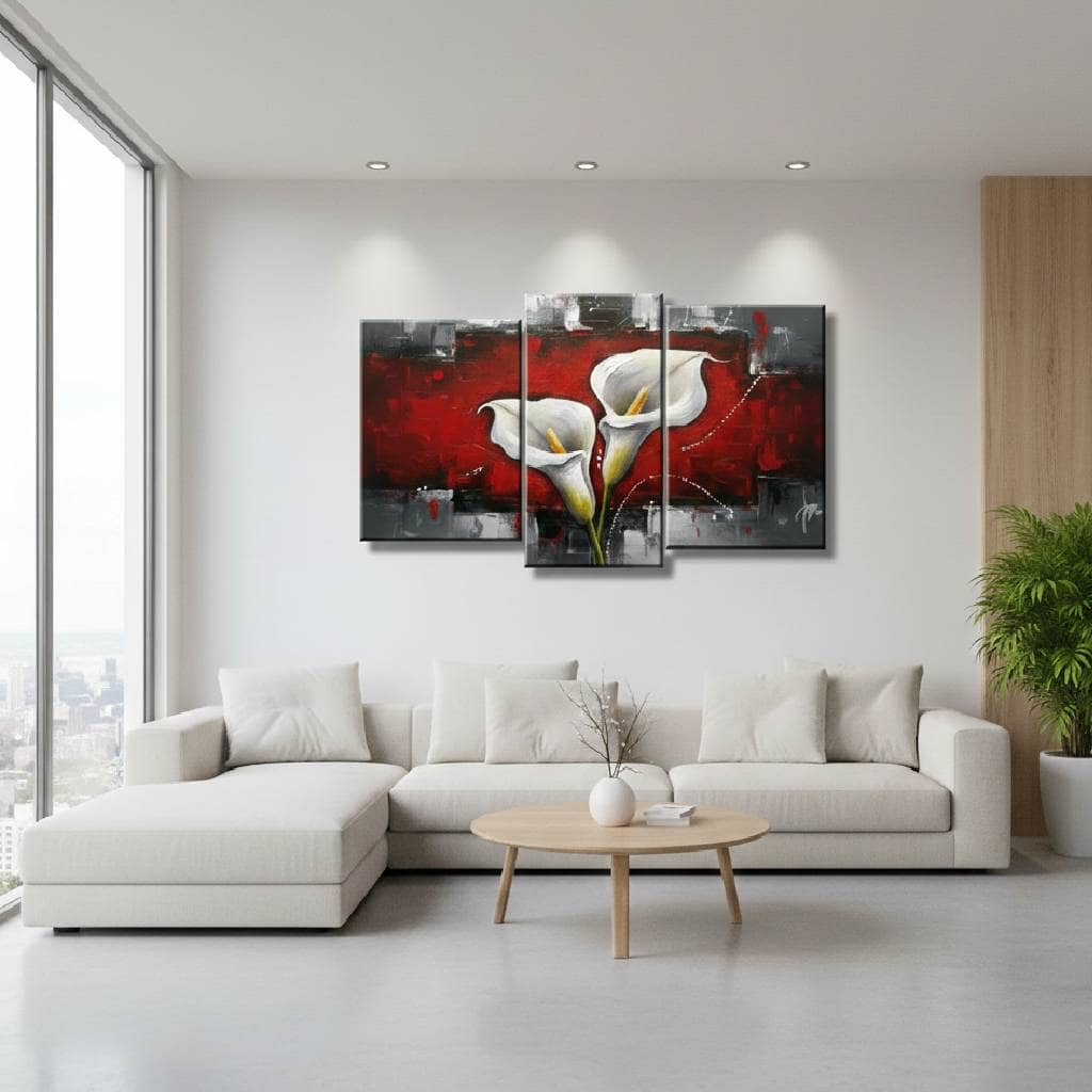 salotto beige con quadro calle bianche