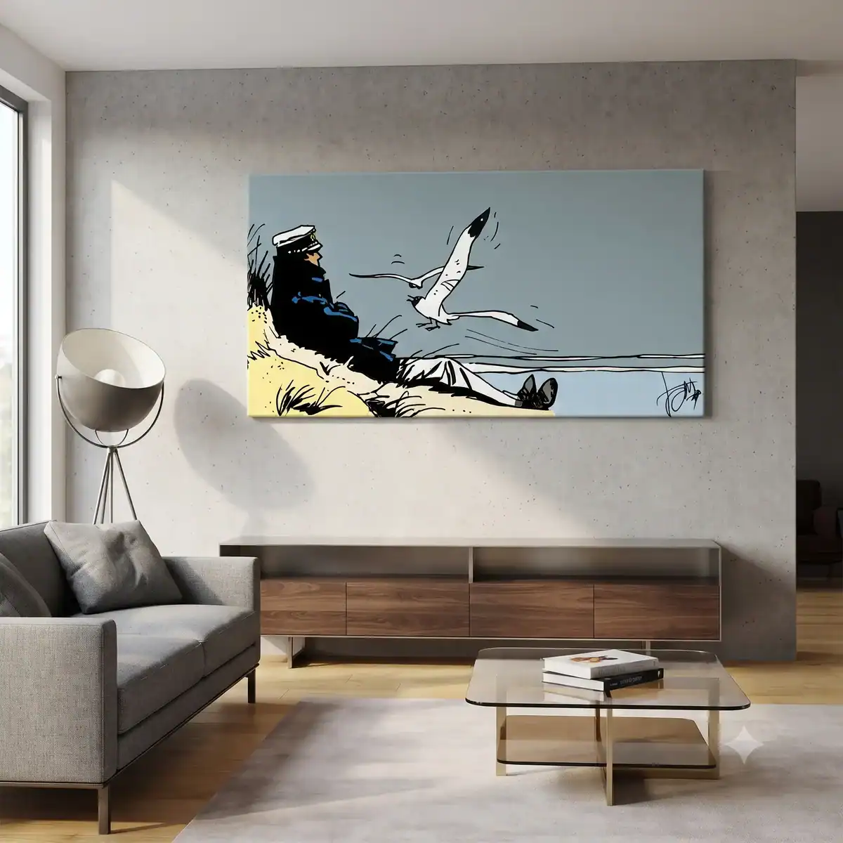 quadro appeso dipinto a mano in salotto moderno corto maltese spiaggia