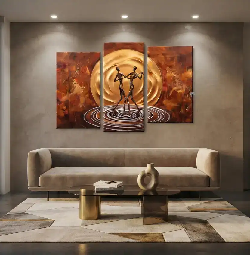salotto moderno con quadro danziamo dipinto a mano