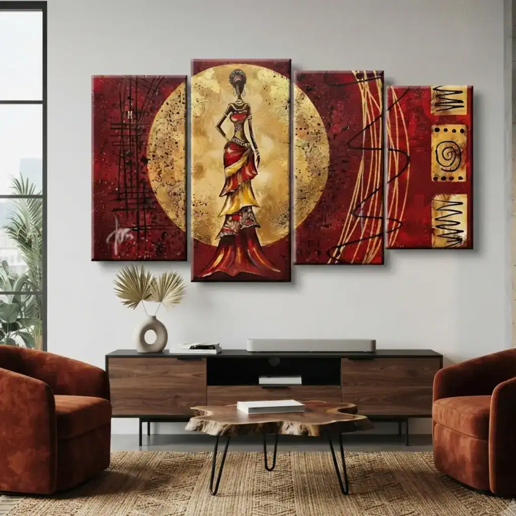 salotto moderno con quadro etnico intitolato bellezza tribale bellezza tribale