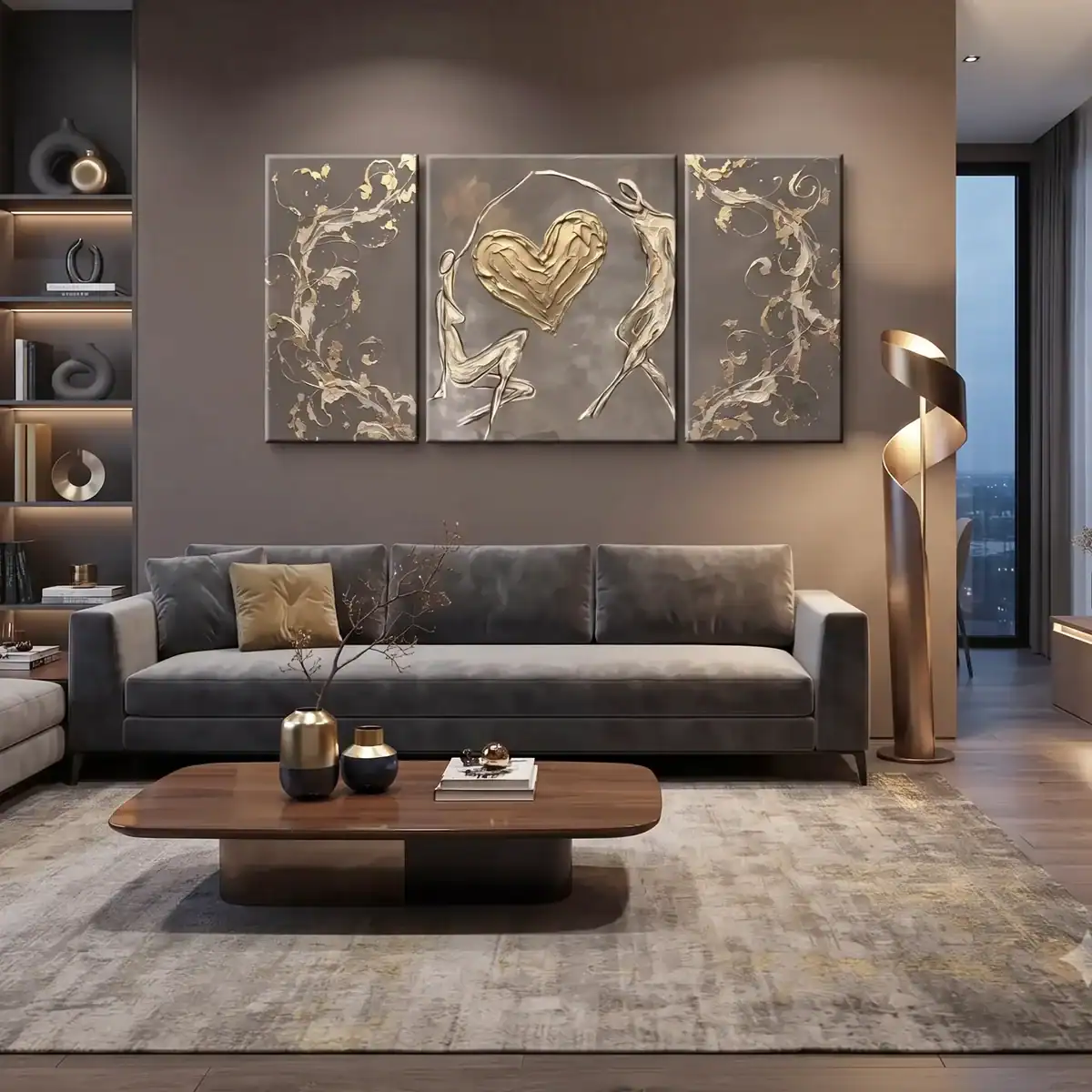 salotto moderno dipinto a mano arredo casa moderna con cuore oro e tortora love love love