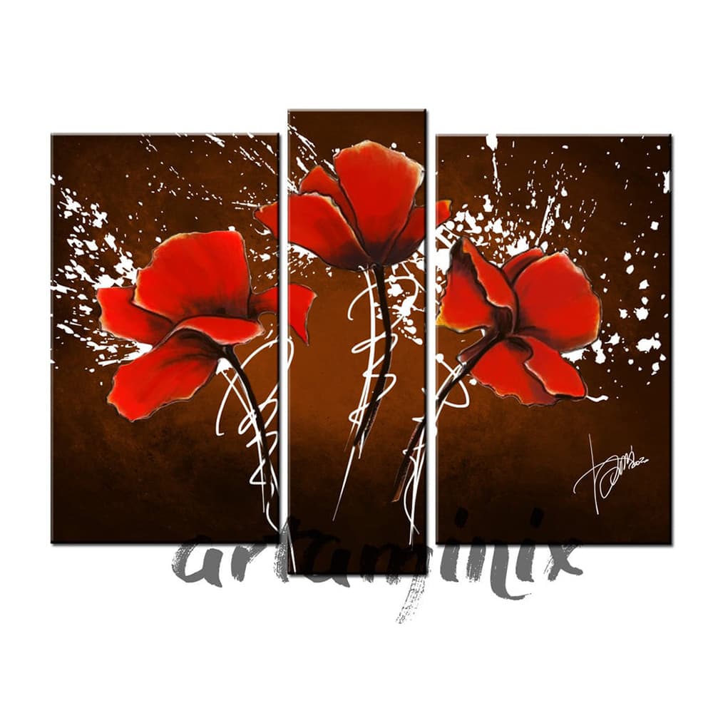 quadro floreale astratto con papaveri rossi