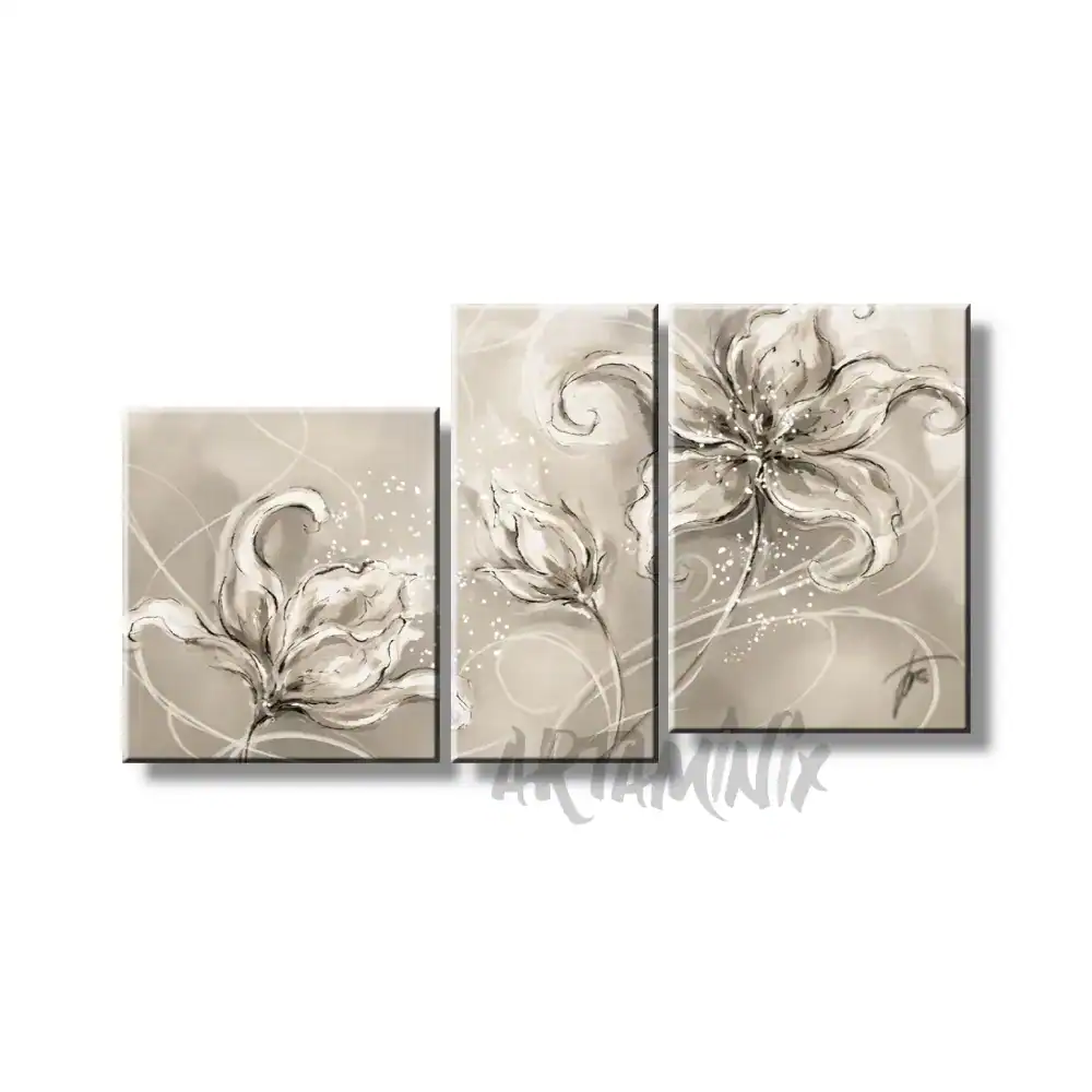 quadro dipinto a mano tris di fiori astratti