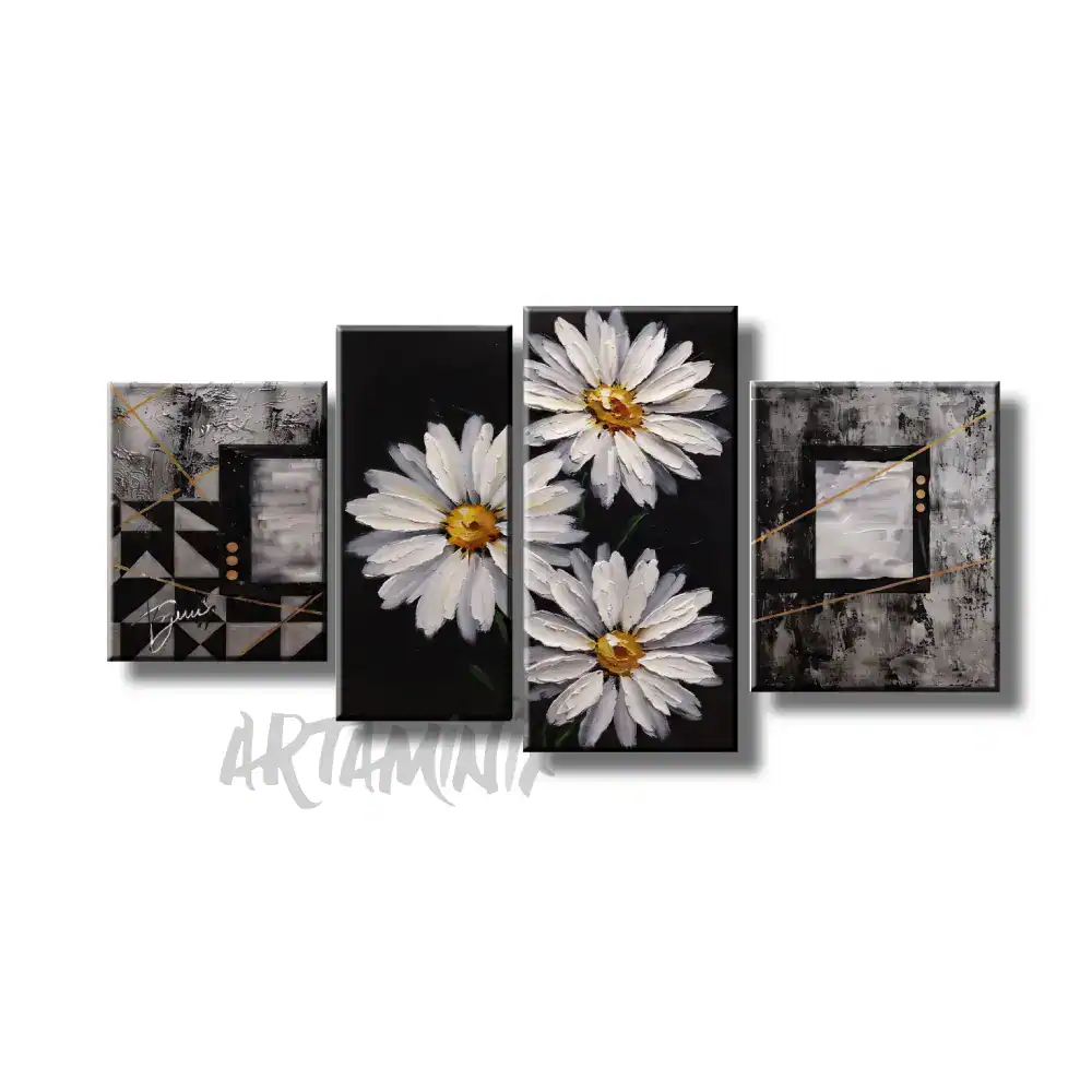 quadro dipinto a mano tris margherite