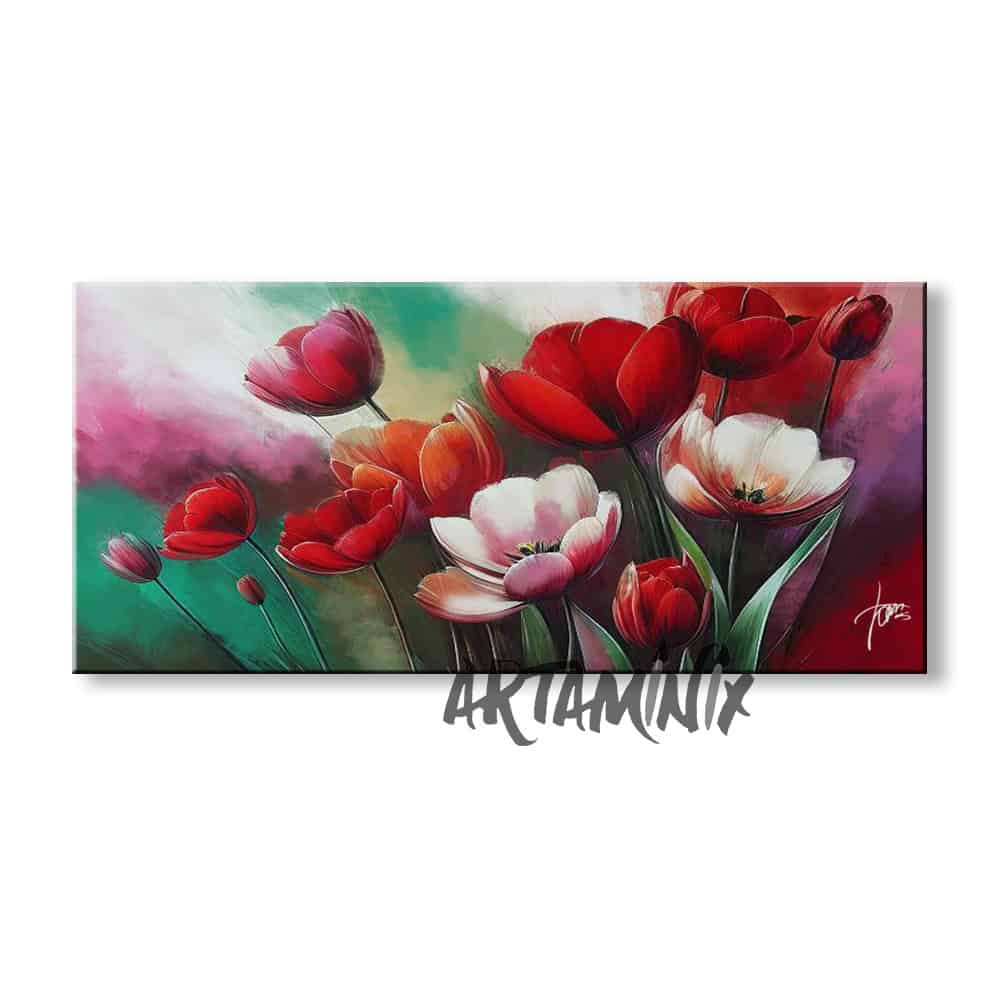 quadro moderno con tulipani rossi dipinto a mano