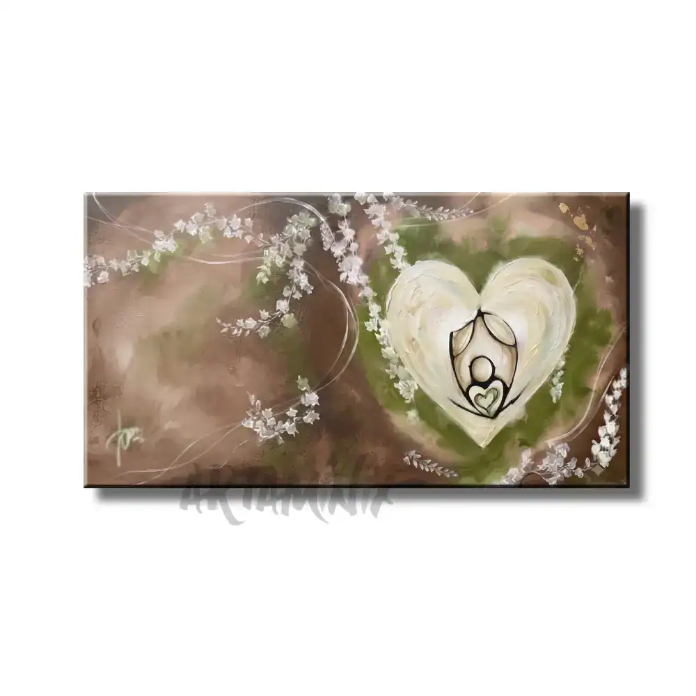quadro dipinto a mano verde tortora e marrone come si forma un cuore