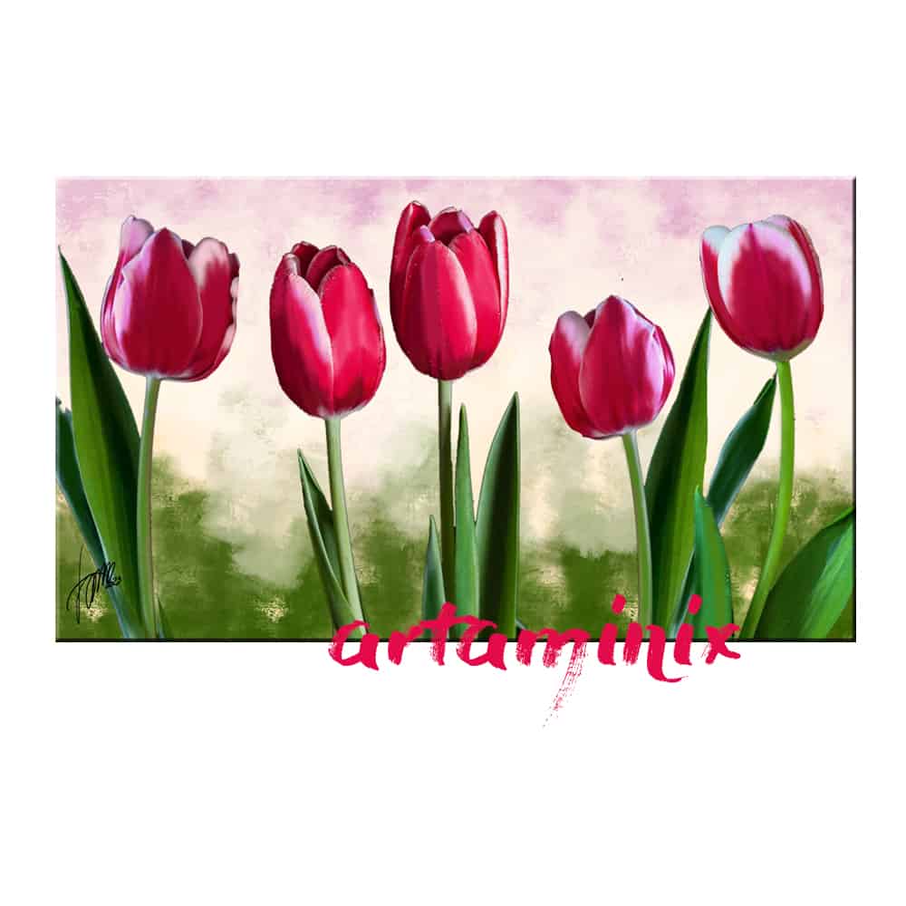 bellissimo quadro moderno con tulipani fucsia
