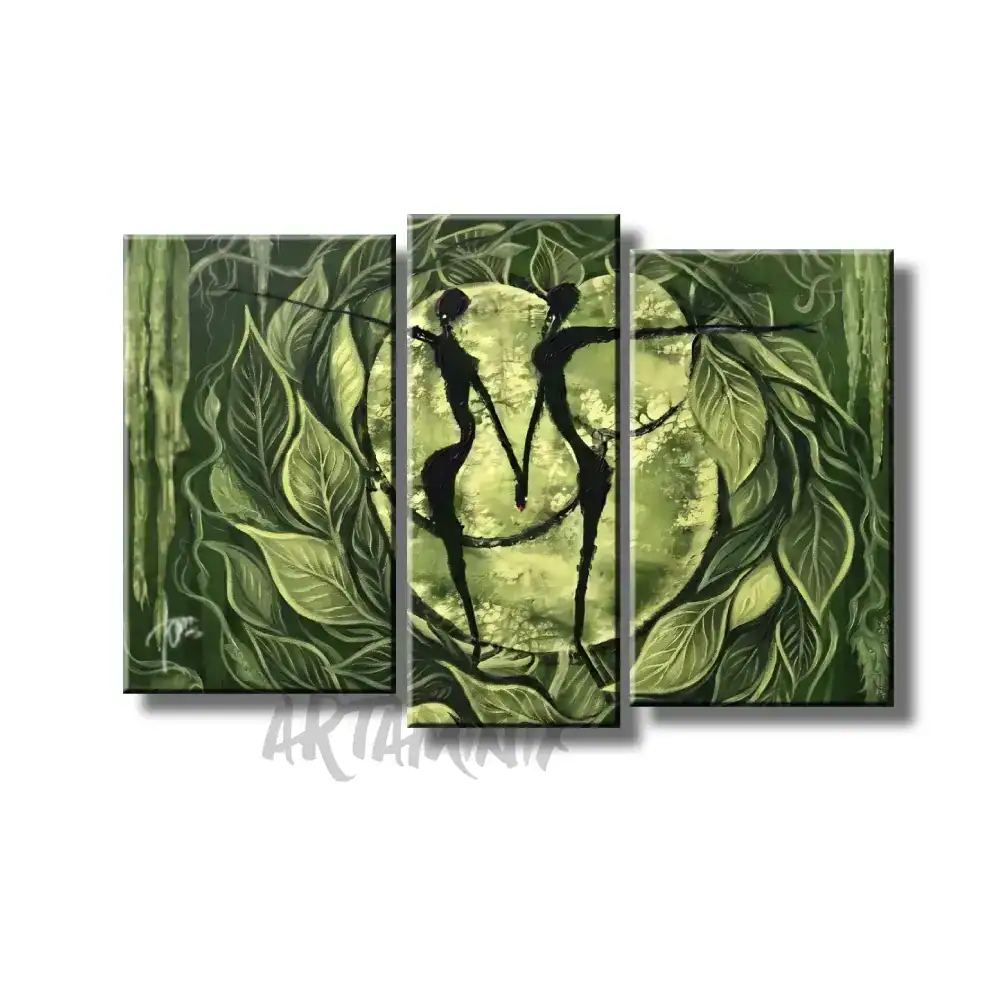 quadro dipinto a mano verde tribale