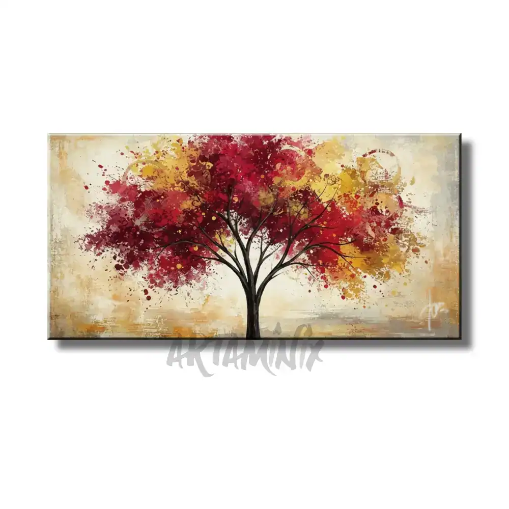 quadro albero giallo rosso e oro caldo naturale