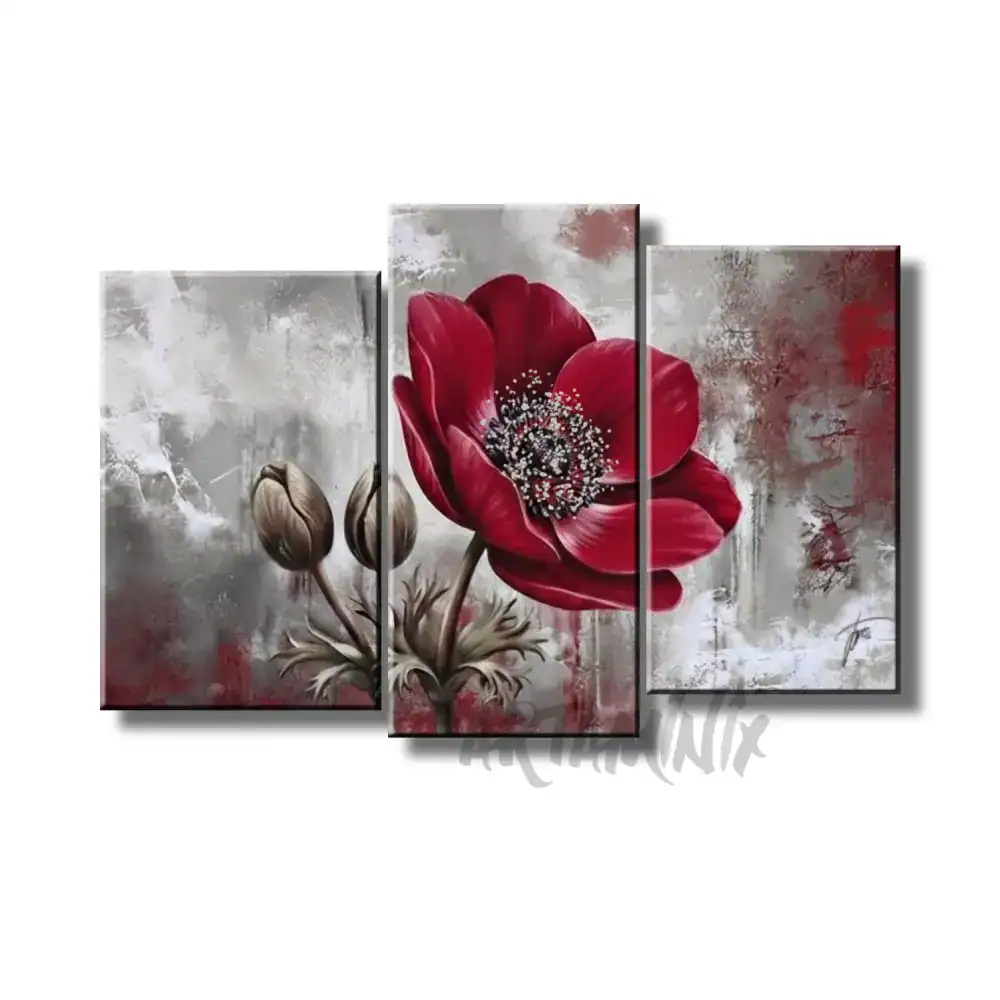quadro astratto dipinto a mano con fiore rosso