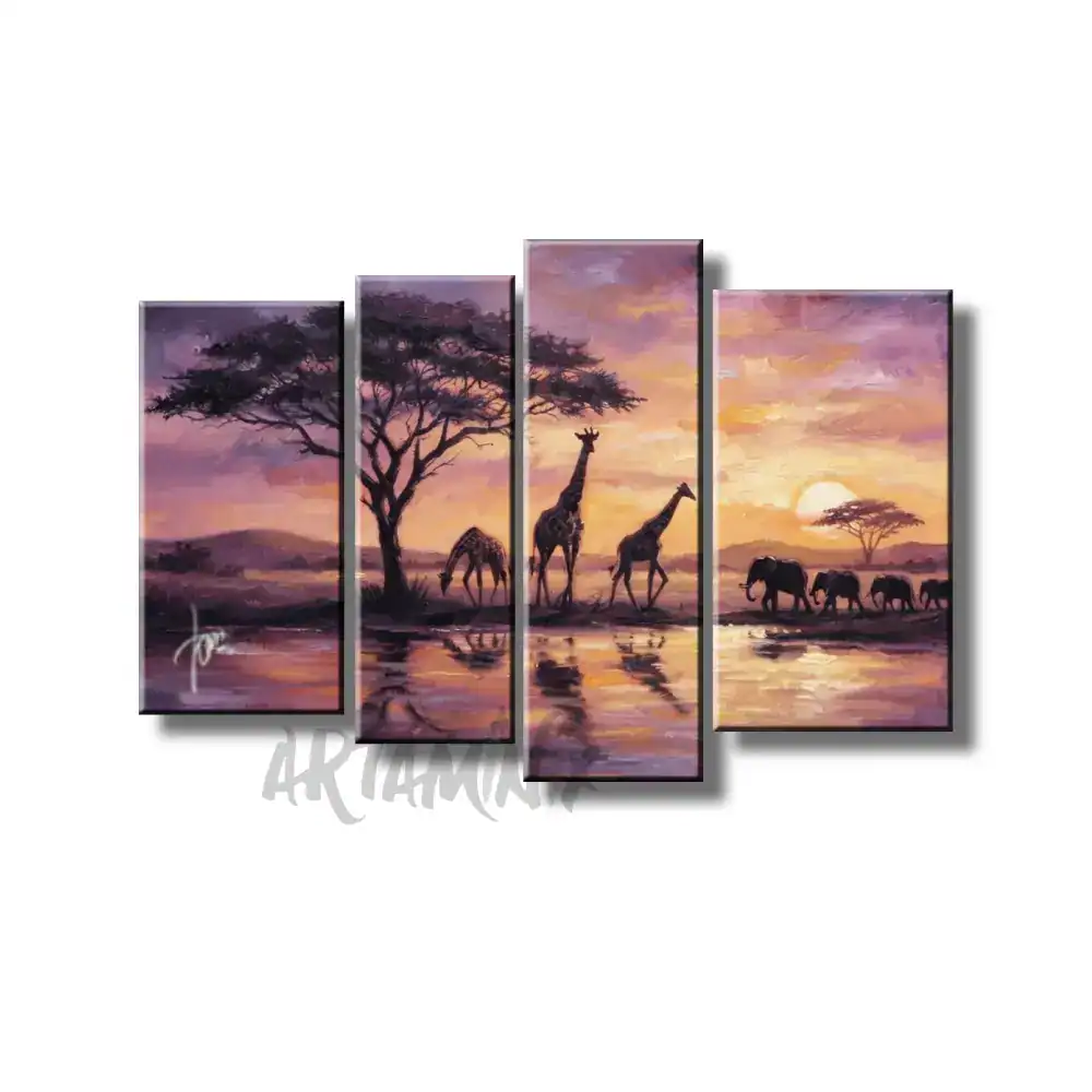 quadro dipinto a mano tramonto africano