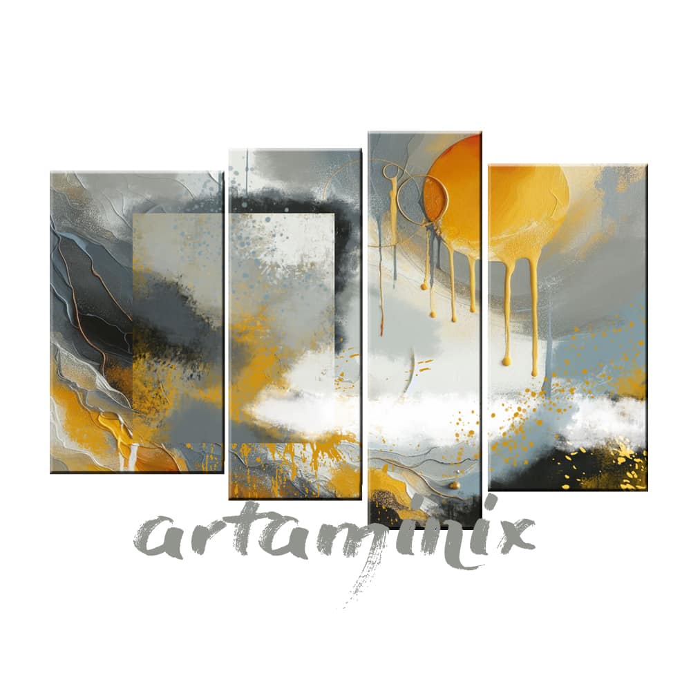 Quadro astratto grigio azzurro e giallo