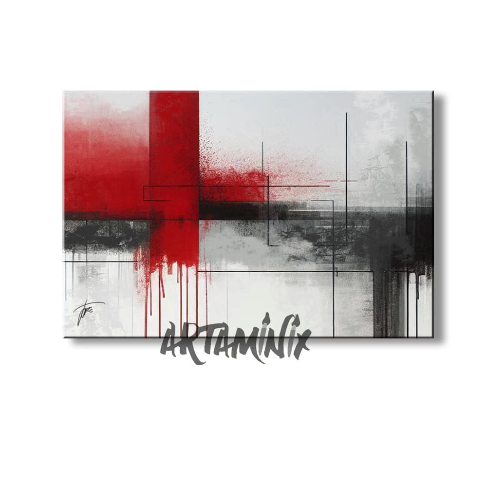 quadro astratto contrasti in rosso e grigio