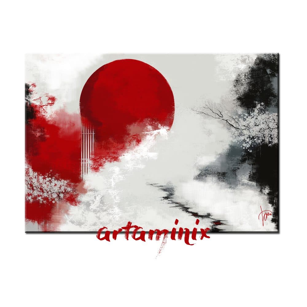 quadro astratto orientale rosso grigio e nero
