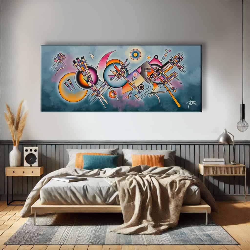 camera da letto grigia quadro astratto kand