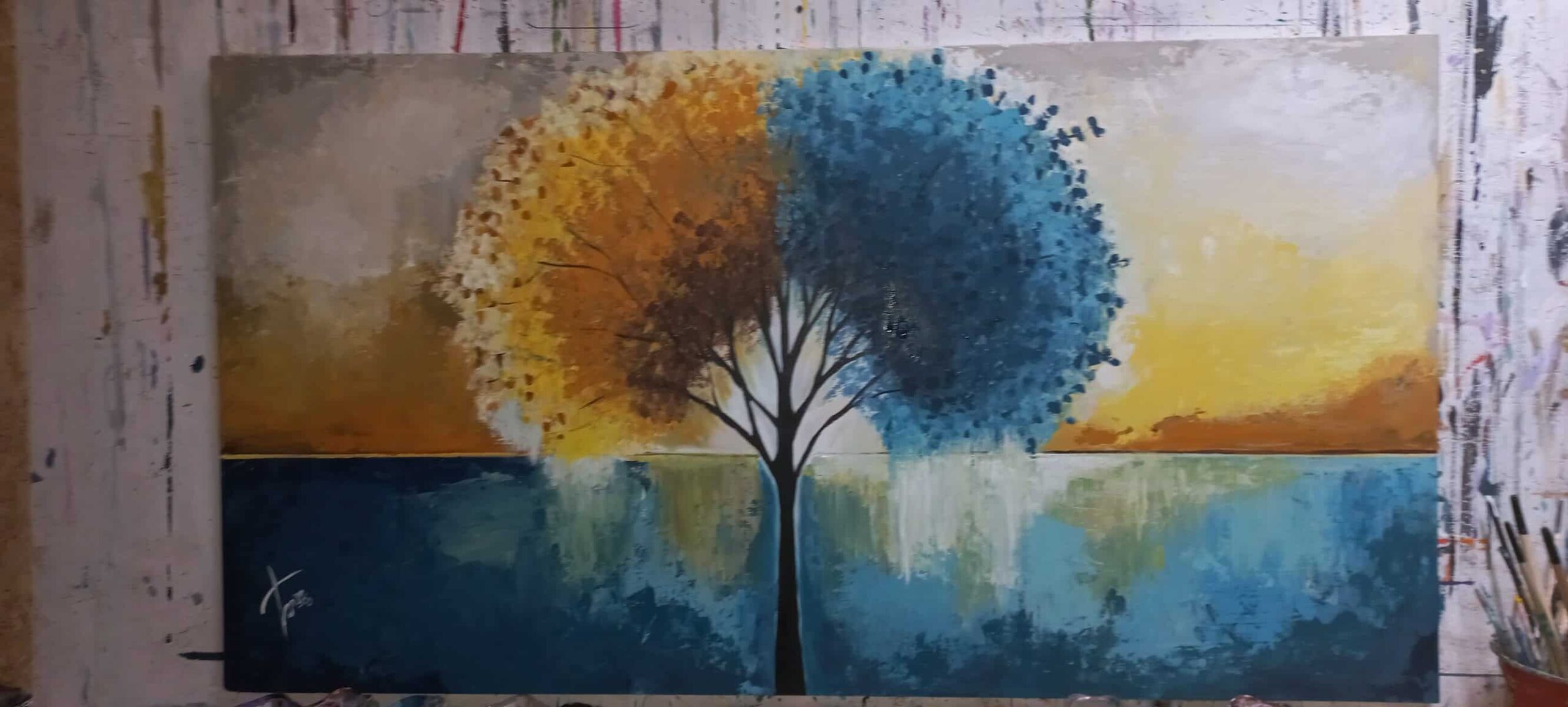 ALBERO BLU E OCRA 140X75CM
