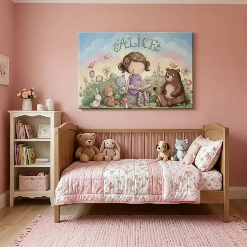 quadro per cameretta rosa pesca dipinto a mano con nome personalizzabile