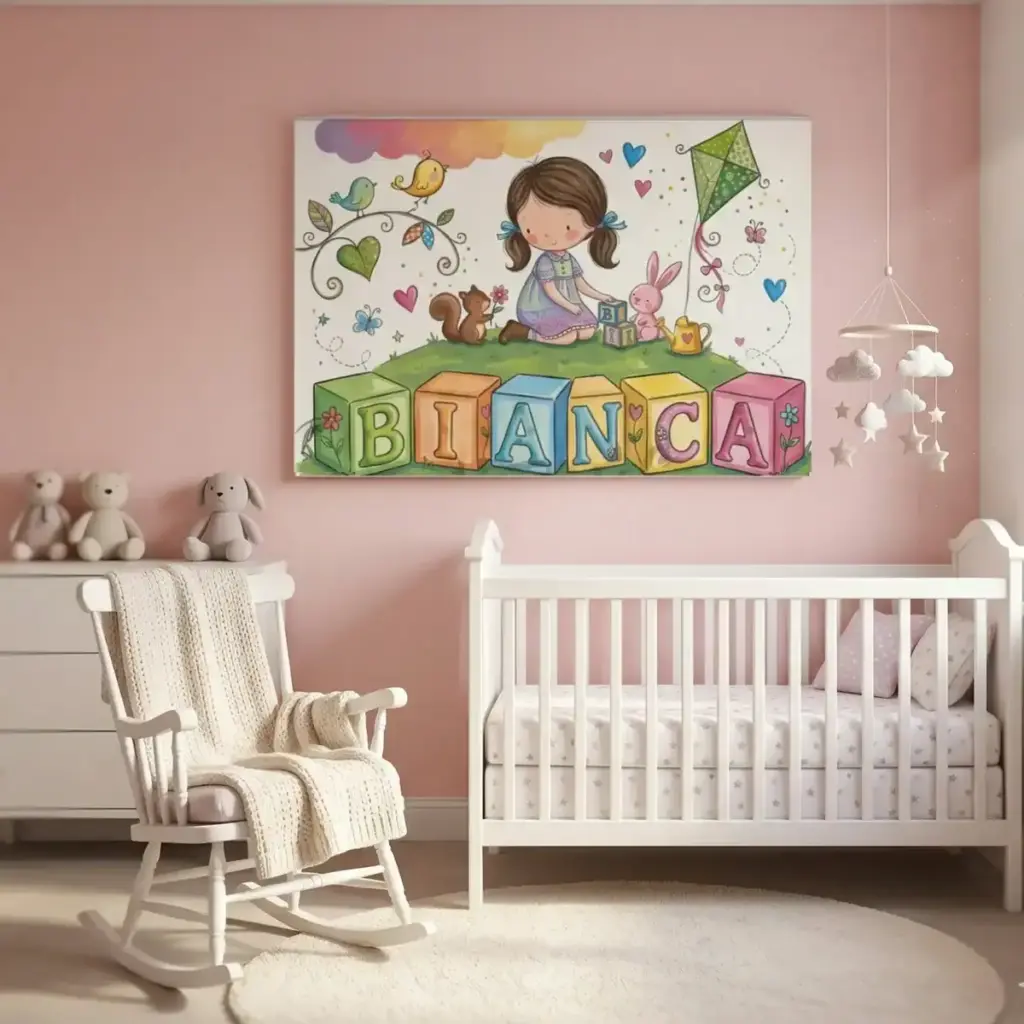 quadro dipinto a mano per cameretta bambina con nome personalizzabile bianca