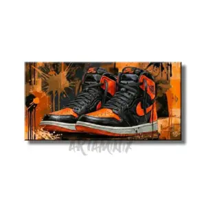 quadro moderno dipinto a mano nike jordan arancione e nero