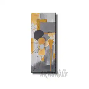 quadro dipinto a mano astratto giallo oro e grigio forme e colature