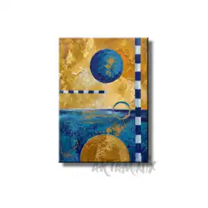 quadro dipinto a mano astratto materico giallo ocra e blu cobalto mix di contrasti